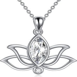 YFN Lotus Necklace Sterling Silver Birthstone Pendant Lotus Jewelry